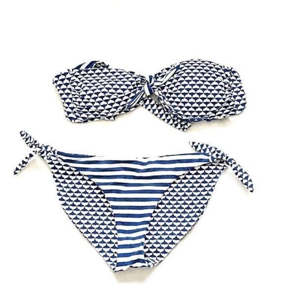 New Vineyard Vines Whale Logo Reversible Bandeau Bikini Sz Womens S M - Picture 2 of 3